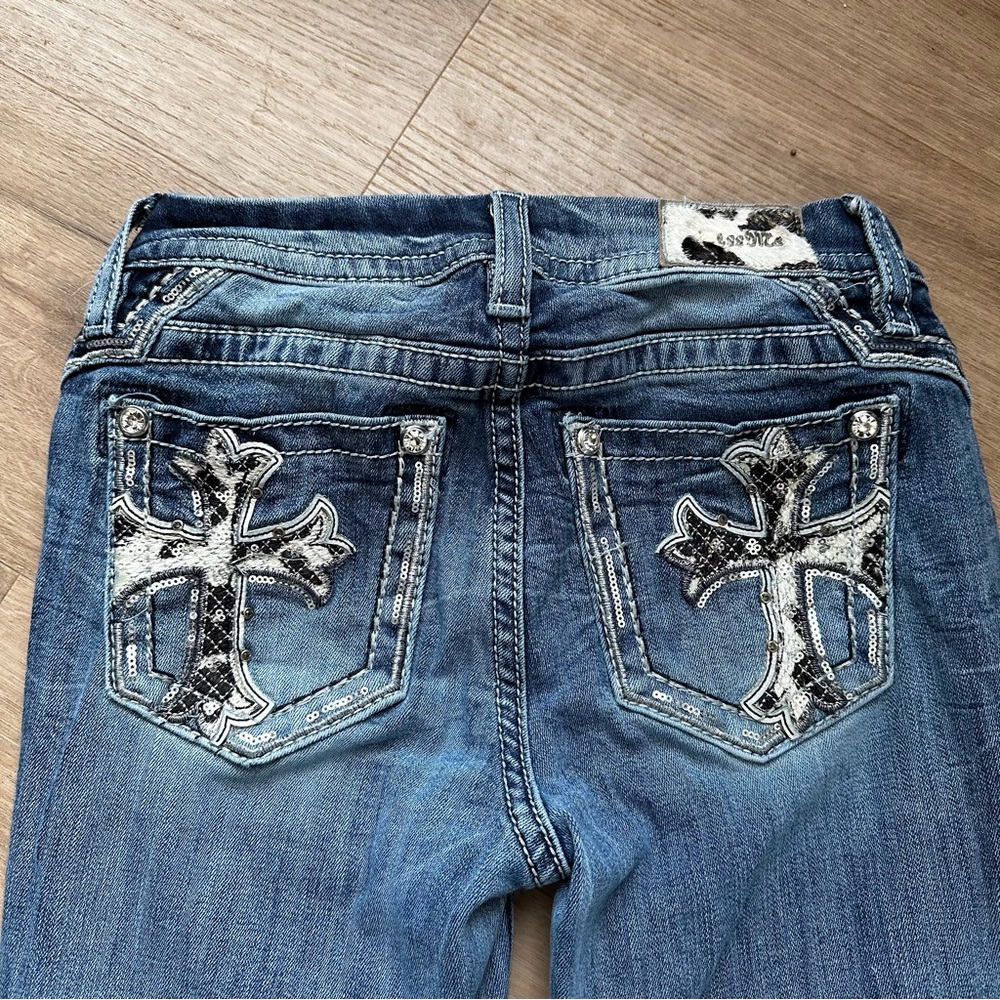 Miss Me cow print boot cut jeans 26